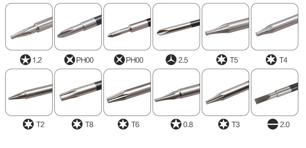 BST-666 12 в 1 Torx T2, T3, T4, T5, T6, T8, Phillips PH00, PH000 Pentalobe, 5-ти точечные 0,8, 1,2, 2,0, Y2.5 прецизионных отверток комплект