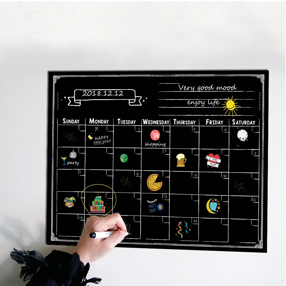 

30*40cm New DIY Fridge Wall Sticker Month Plan Calendar Chalkboard Blackboard Office Style Design Decor Wallpaper
