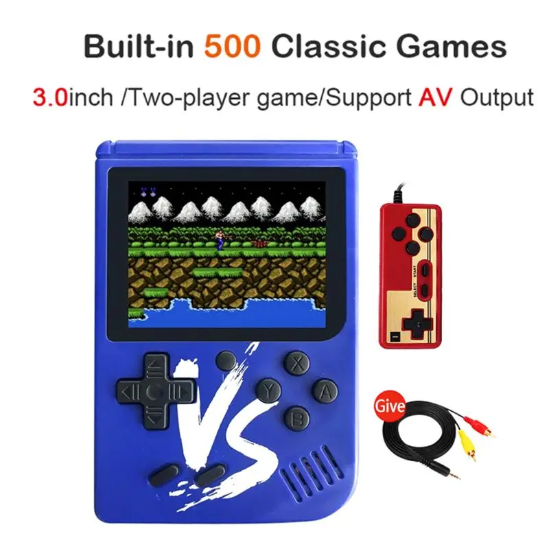 Новая ретро мини портативная игровая консоль 8 бит 3,0 дюймов Портативный Ручной игровой плеер встроенный 500 игры видео игровая консоль - Color: BL