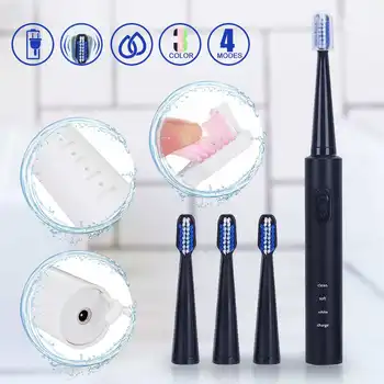 

Sonic-Electric-Toothbrush Adult Intelligent 3 Mode USB Charger Rechargeable Tooth Brushes Waterproof With 3 Replacement Heads