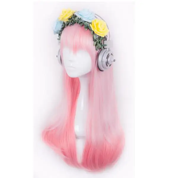 SUPERSONICO парик для косплея, повязка для волос с цветами, Супер Sonico, анимационная гарнитура Soni-Ani, розовые длинные волнистые синтетические волосы