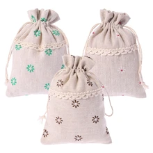 Рождественский хлопковый льняной мешок на завязках, мешок для ювелирных изделий, мешочек для конфет, Подарочный держатель, сумка на шнурке для женщин и девушек