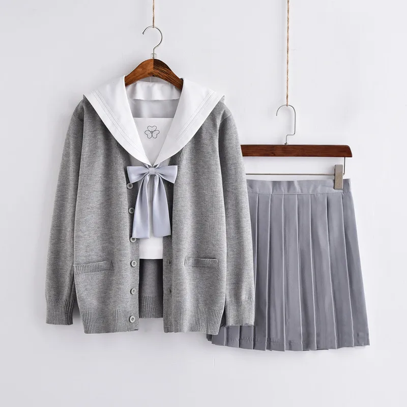 uhyd/японская школьная форма с длинными рукавами; сезон весна-осень; белая рубашка для девочек и плиссированная юбка; полный комплект; карнавальный костюм JK - Цвет: Sweater Set 7