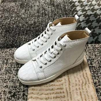 

Real Leather mens shoes Lace Up chaussure homme Red Bottom High Top sneakers men Brand Designers Leisure tenis masculino adulto