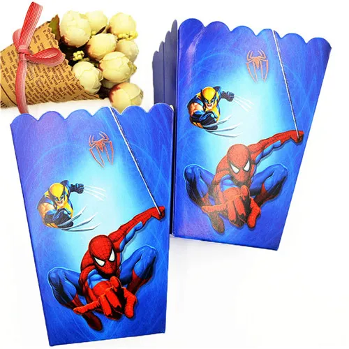 Человек-паук с днем рождения украшения Дети одноразовые посуда тарелка скатерть чашки, ребенок, душ партия поставок пользу - Цвет: Popcorn box 6pcs
