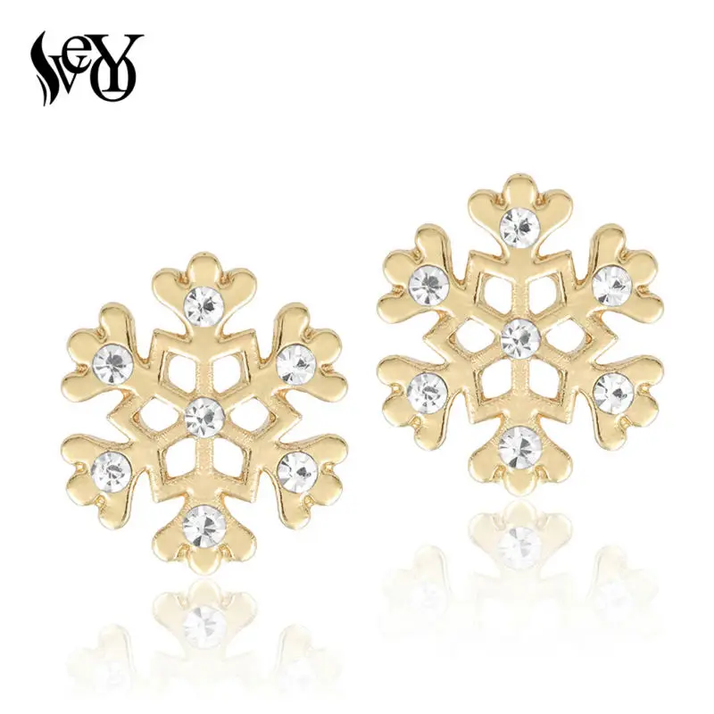 

VEYO Cute Christmas Snowflake Round Rhinestone Stud Earrings Gifts Free shipping Top Quality