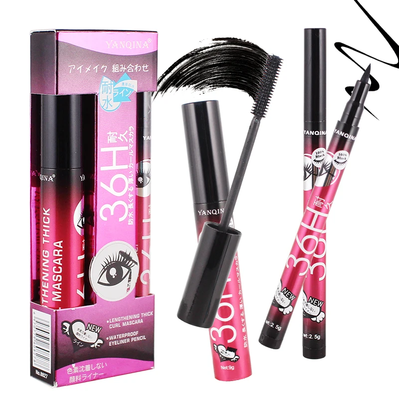 New 36H Black Waterproof Liquid Mascara Make Up Set Long-lasting Waterproof Eye Liner Makeup Tools for eyeshadow Cosmetic Set