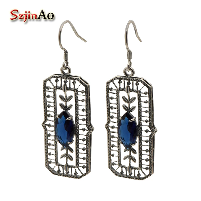 

Szjinao Punk Socialite Big Earrings For Women Princess Ancient Ways 925 Sterling Silver Jewelry Sapphirel Earrings