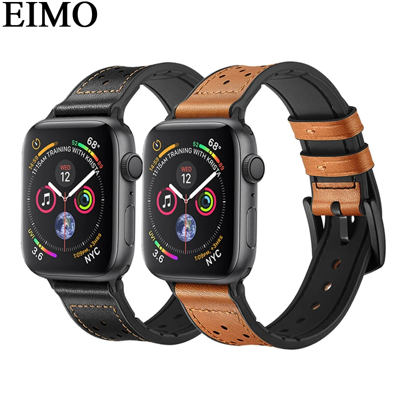 

EIMO Genuine Leather+silicone strap for Apple watch band 42mm/38mm 44mm 40mm Iwatch series 4/3/2/1 bracelet Wrist belt watchband