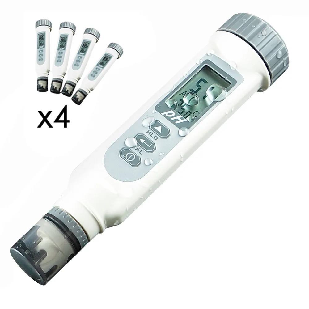 

4 pieces x Digital Waterproof pH Meter Tester Auto calibration + pH Powder Solutions pH4.01 pH7.00 & pH10.01 , lot of 4