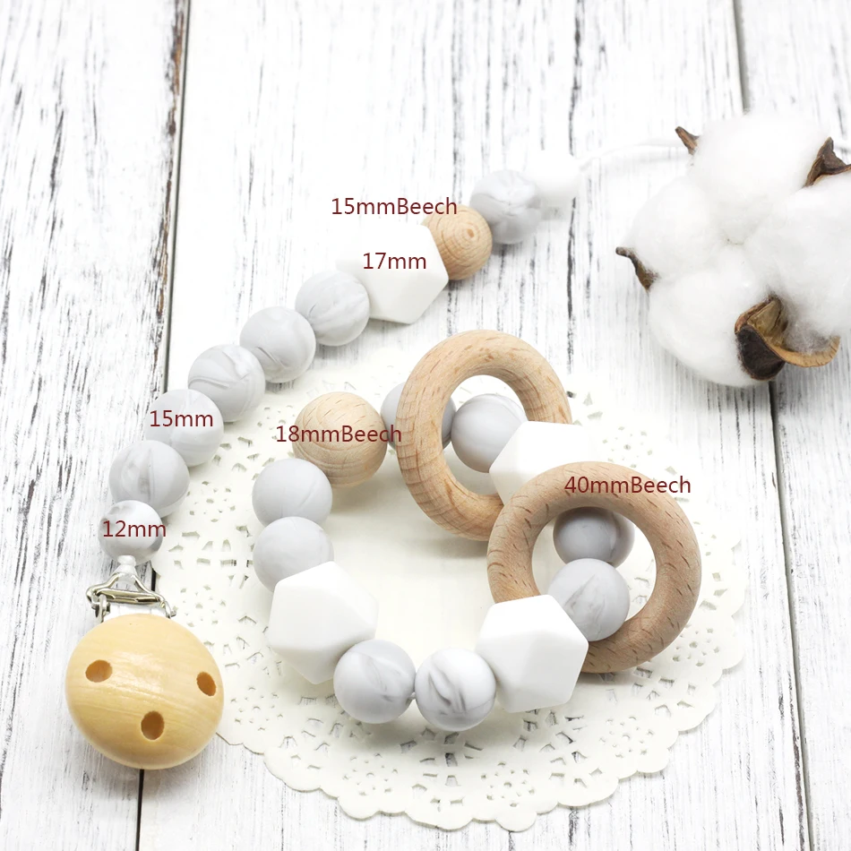 Baby bracelet Wooden Pacifier Clip Montessori Toy Silicone Beads Teether Infant hex silicone BPA Free bracelet