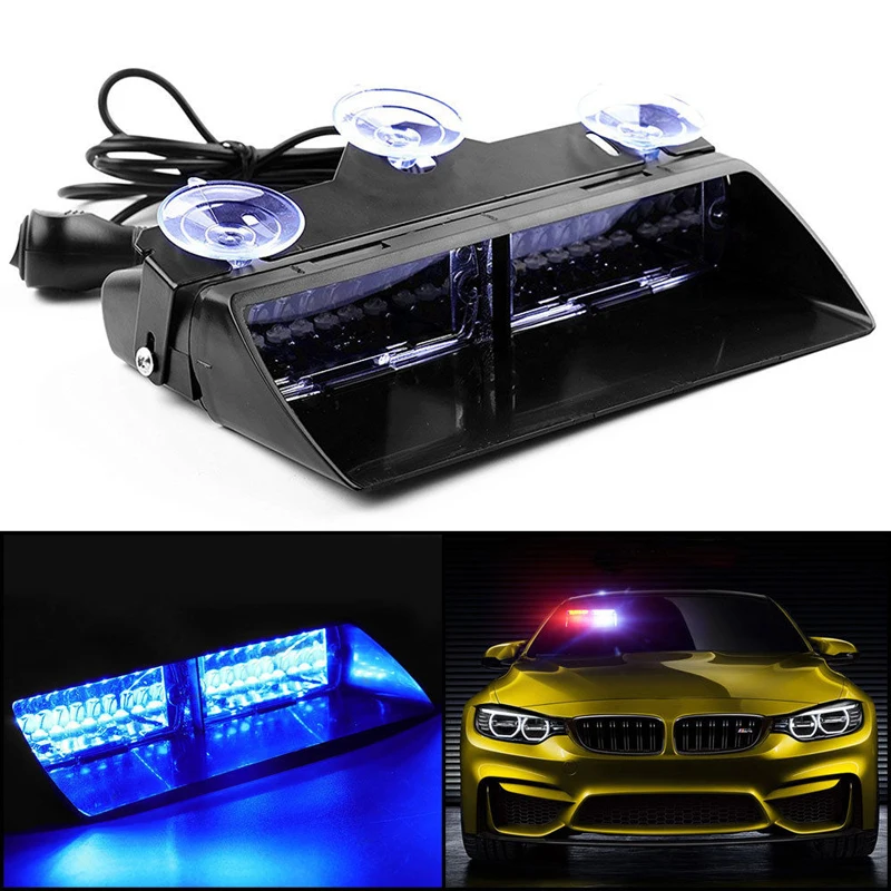 MAYITR 16 LED Blue Car Police Strobe Flash Light Dash Emergency 18