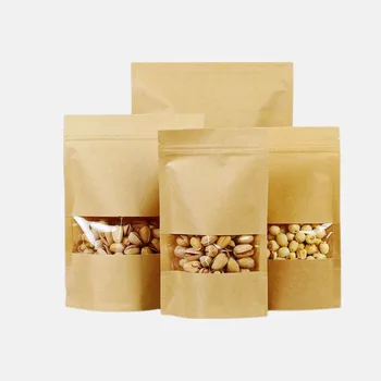 

12 sizes Stand up kraft paper bag with frosted window and zipper for food, paper ziplock bag standup pouches 100pcs/lot