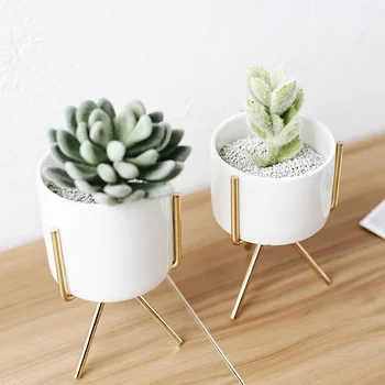 

Metal Shelf Flower Vases Ceramic Mini Flower Pot wedding flower gold stand For Succulent Plants Flower Home Decoration