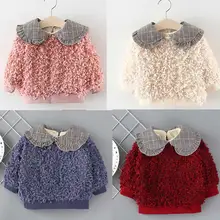 Платье для маленьких девочек; свитшоты; Новинка; сезон осень-зима; бархатный свитер; Верхняя одежда без подкладки с сеткой для маленьких кукол; куртка; пальто