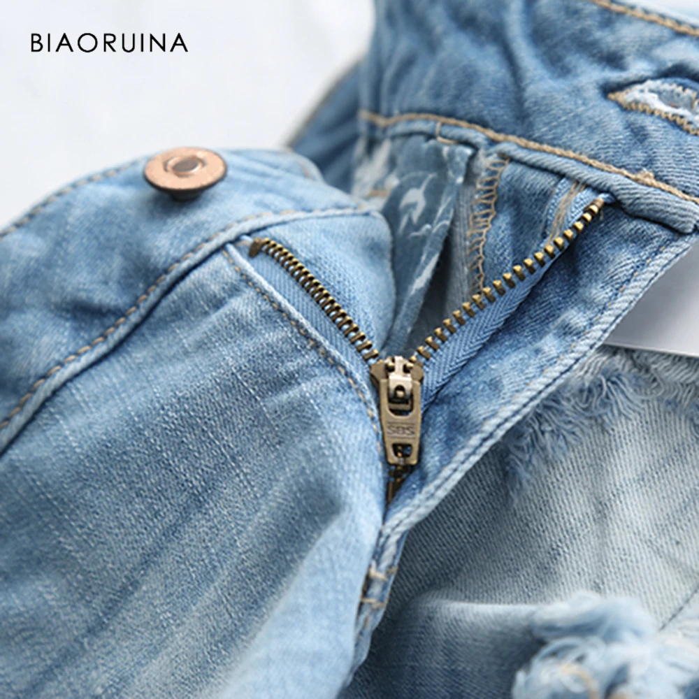 BIAORUINA женская мода поцарапанные Выбеленные джинсовые короткие женские высокая