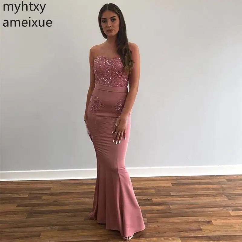 

Event Dress Long Mermaid Evening Dresses Sweetheart Rose Pink Appliques Beaded Prom Dress Robe De Soiree Special Occasion Party