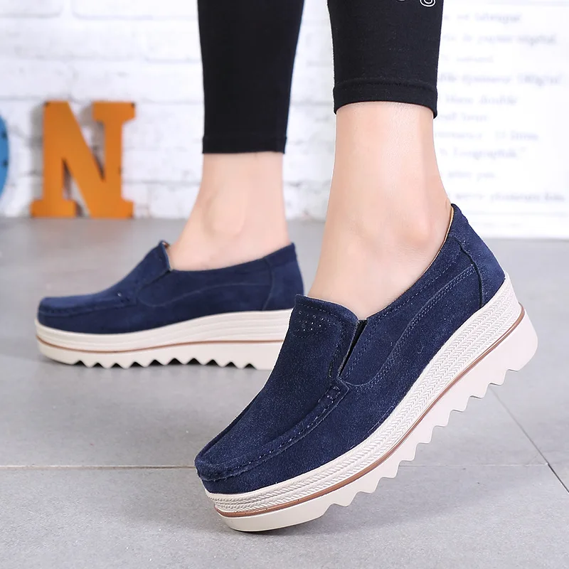 

Platform Shoes For Women Mocassin Creepers Slip On Suede Leather Loafers Breathable Comfort Fashion Women Walking Casual Shoes