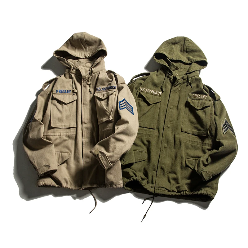 TOTURN Military Casual Men Hooded Jacket Loose Fleece Coat Homme Cotton Pilot Army Jackets Khaki ArmyGreen USA Air Force Parka