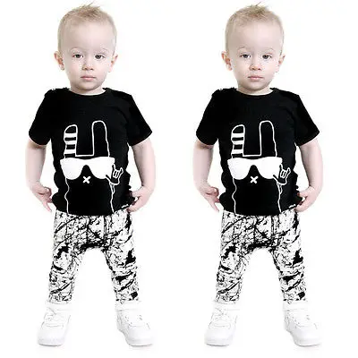 

Summer Baby Boy Graffiti Outfit Toddler Boys Cartoon Casual T-shirt Tops+ink Harem Pants 2pcs Outfits Set 0-2Y