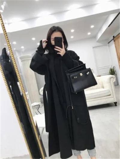 Autumn winter woolen coat women Loose Large size wool coats female Belt slim long Basic coats Both sides of the slit jacket N332