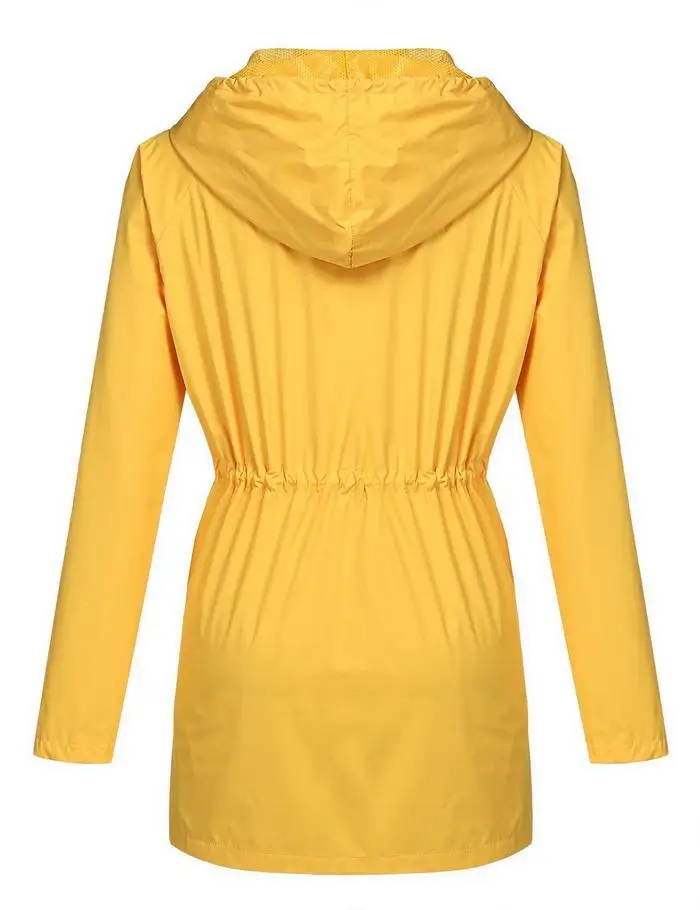 Обычный дождевик длинный черный желтый женский однотонный Легкий рукав водонепроницаемый плащ темно-синий на молнии с капюшоном Повседневная куртка
