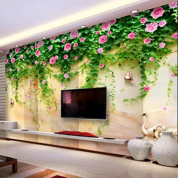 

3D Wallpaper Pastoral Flowers Swan Lake Marble Photo Wall Murals Living Room Dining Room Background Wall Cloth Papel De Parede