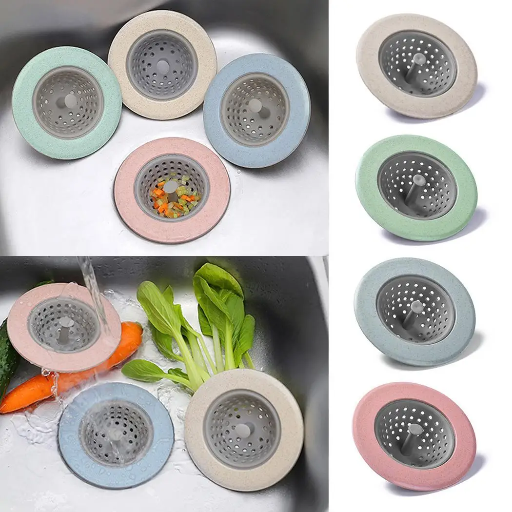 4 Colors Sink Strainer Silicone Wheat Straw Kitchen Bathroom Shower
