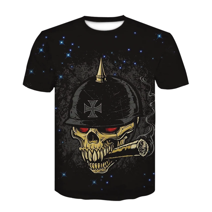 

New tshirt skull men 3d print Military helmet Design Short Sleeve t shirt space Fashion Casual funny t shirts Tops Punk Cool Tee