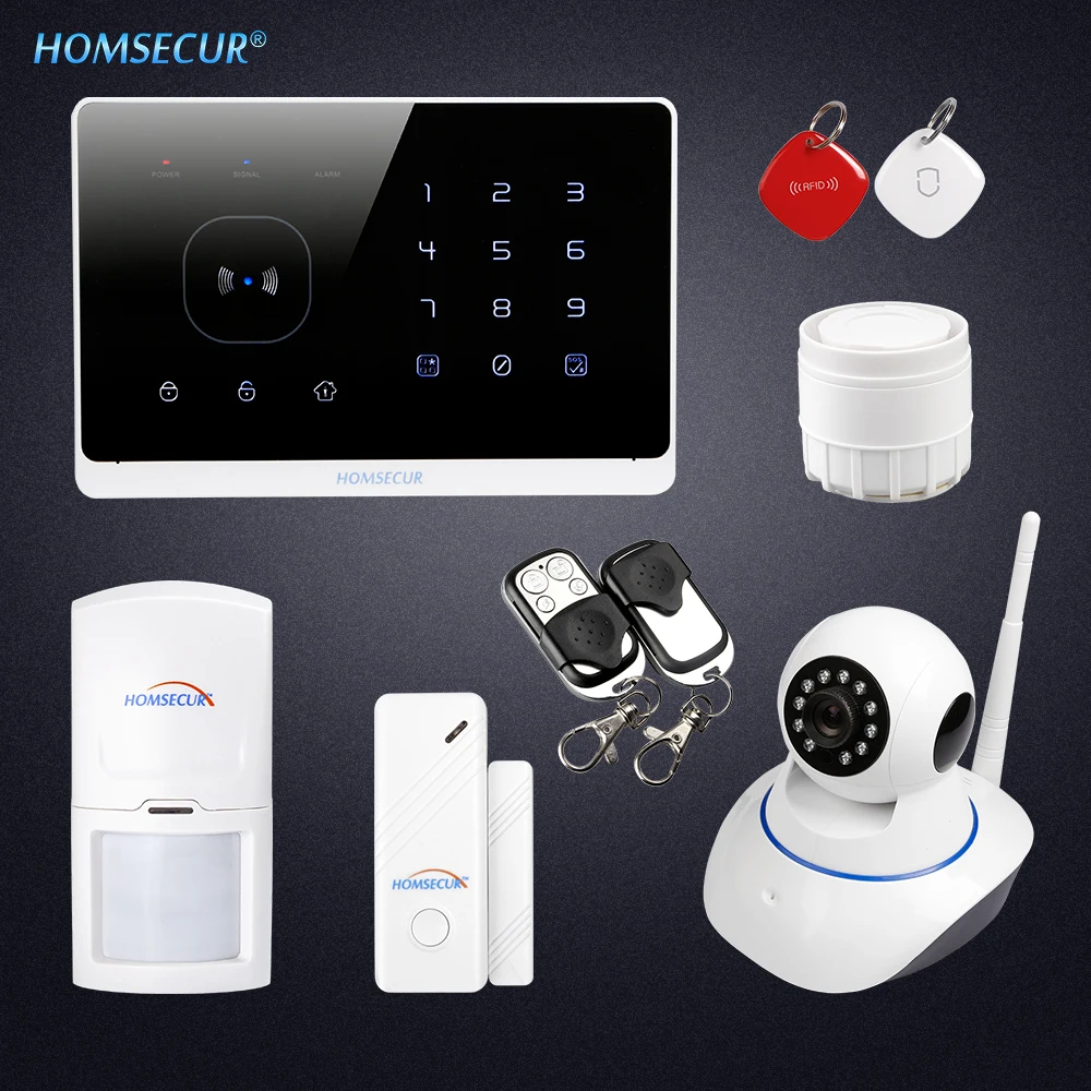 

HOMSECUR Wireless&wired GSM RFID Home Security Alarm System With IOS/Android APP