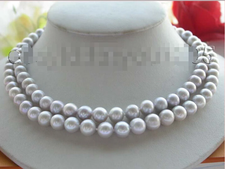 

********34" longest Genuine Natural 9mm Little Gray Round pearl Necklace 14KGP!