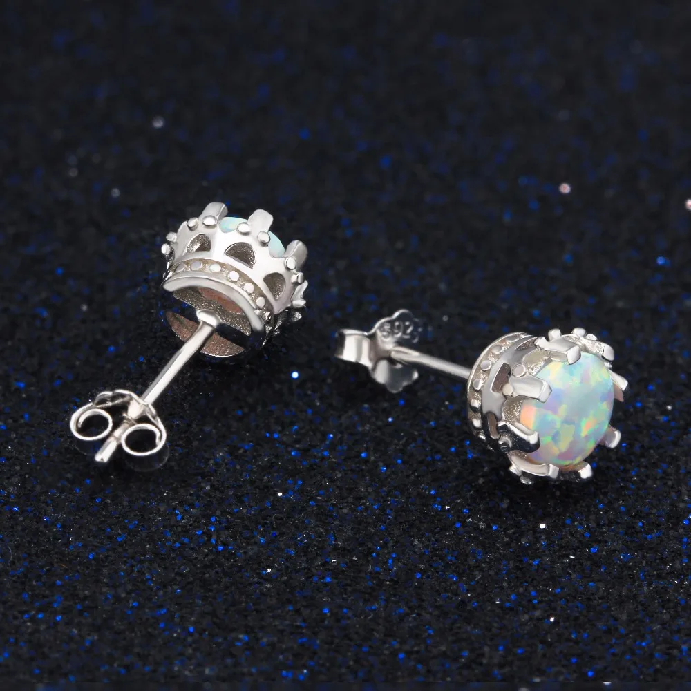7 мм молочный Опал круглые серьги-гвоздики для женщин Soild 925 пробы серебряные серьги модные украшения подарок вечерние(Jewelora EA102088