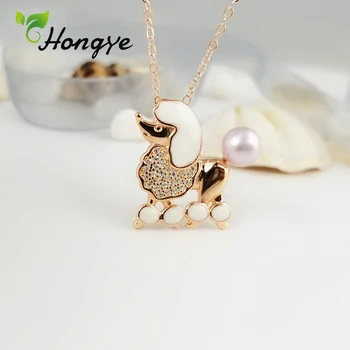 

Hongye Adorable Dog Pendant Necklaces Real Pearl Jewelry Rose Gold Color Birthday Year Gifts 925 Silver Woman Chains Wholesale