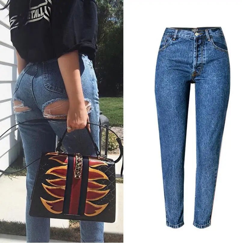 High Qualtity Sexy Leak hip Hole feet pants large size jeans female trousers pencil pants wholesale