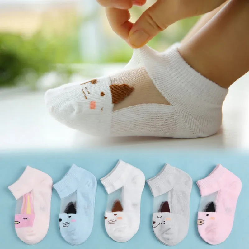 

5Pairs/lot Summer Thin Baby Boat Socks Breathable Mesh Socks Short Tube Boys and Girls Socks Cotton Comfortable Children Socks