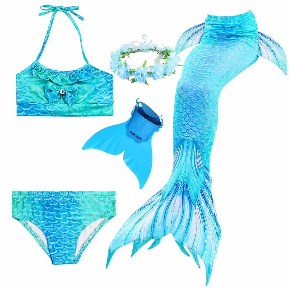 

2018 NEW Beautiful Mermaid Tails with Monofin for Kid Girls Costume swimmable swimsuit with bikini Flipper Children Mermaid Tail