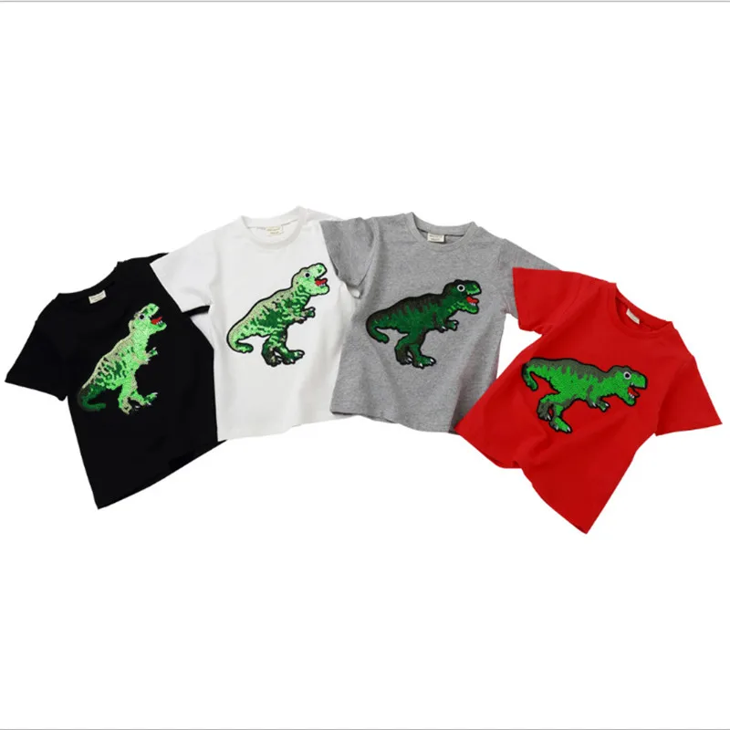 Новая Стильная хлопковая футболка с пайетками и динозавром Юрского периода для мальчиков, футболка с пайетками для мальчиков, подарки для детей 2, 3, 4, 5, 6, 7, 8 лет