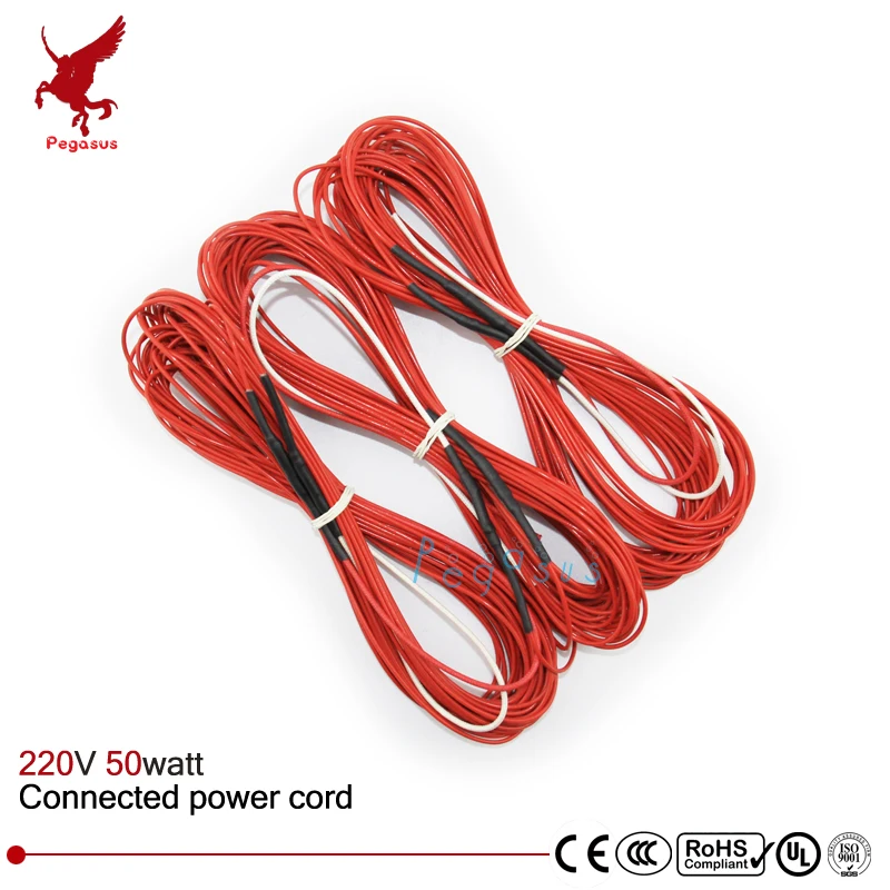

F6K 15meters 50w 66ohm Carbon fiber heating wire PTFE Teflon connected Power cord heating wire Heating cable