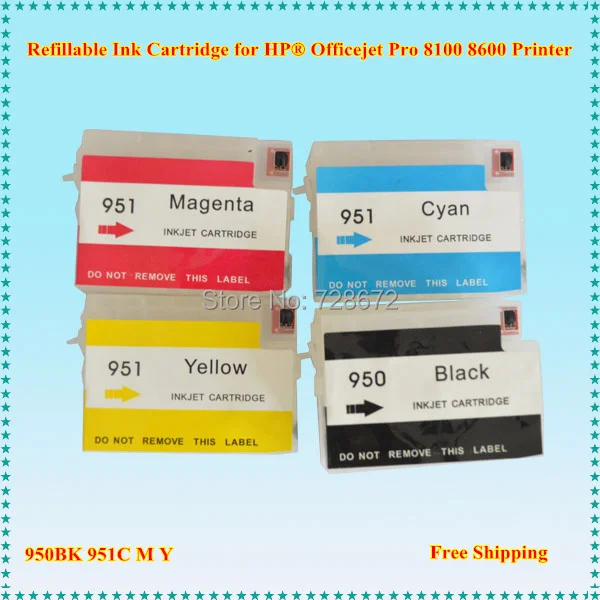 4pcs Refillable Ink Cartridge For hp 950 951 With Chip for HP Officepro