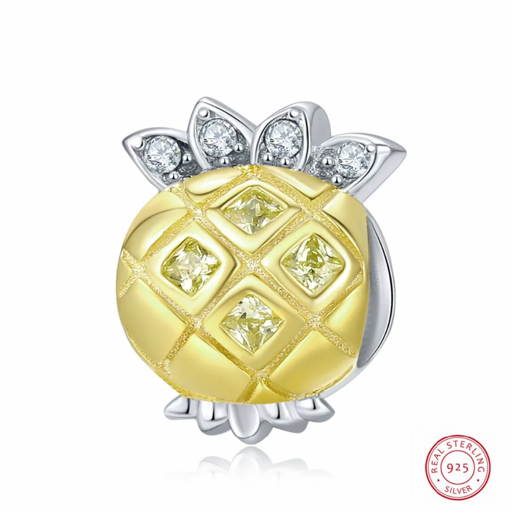 

LJ&OMR Genuine 925 Sterling Silver Elegant Yellow Pineapple Beads Charms fit Women Charm Bracelets & Necklace DIY Jewelry