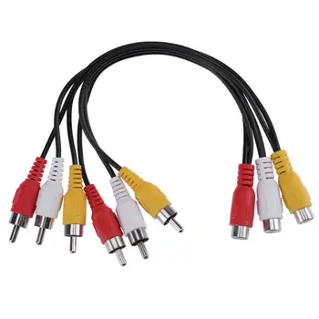 

25cm 3 RCA Female Jack to 6 RCA Male Plug Splitter Audio Video AV Adapter Cable for TV DVD audio/video device
