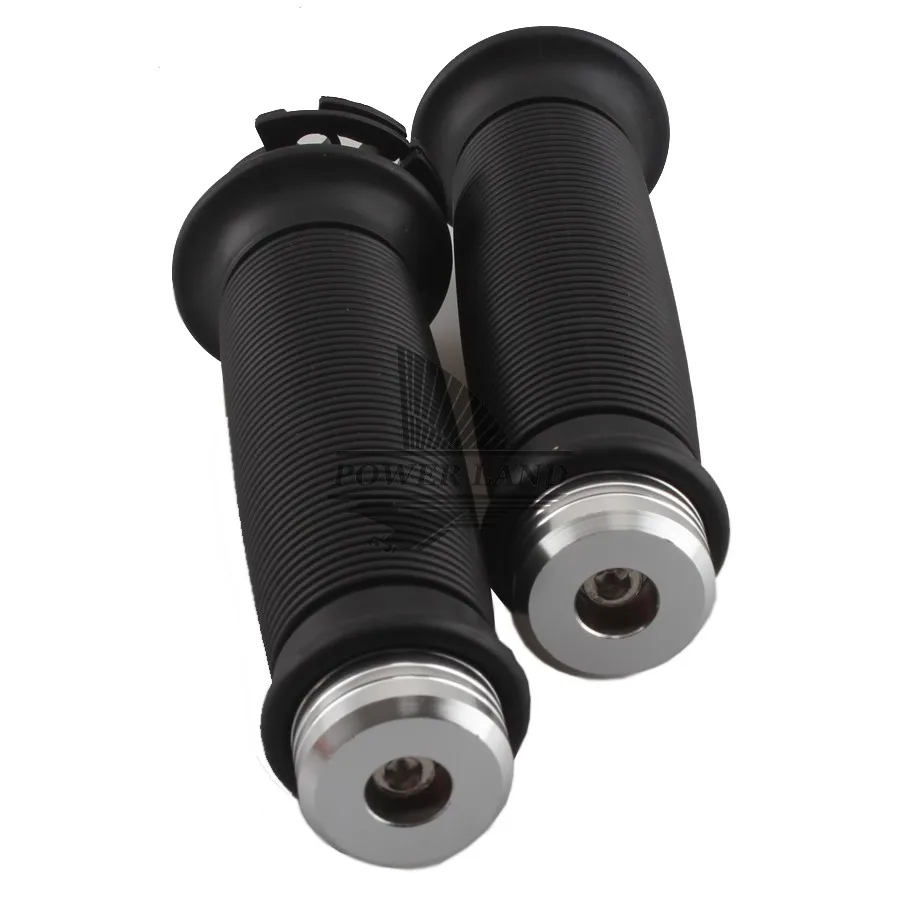 Silver Bar End Caps + Black Retro 7/8" Motorcycle Hand Grips Throttle Handlebar Universal Fit