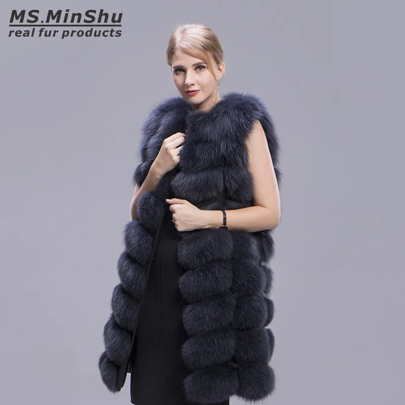 

Ms.MinShu Winter Thick Vest 90cm long Natural Fox Fur Vest Sleeveless Outwear Fox Fur Jacket Fashion Fur Coat Real Fur Waistcoat