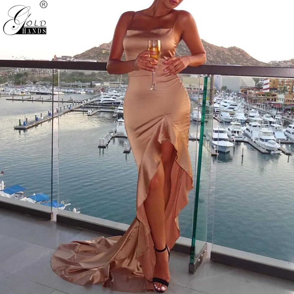 red satin bodycon dress