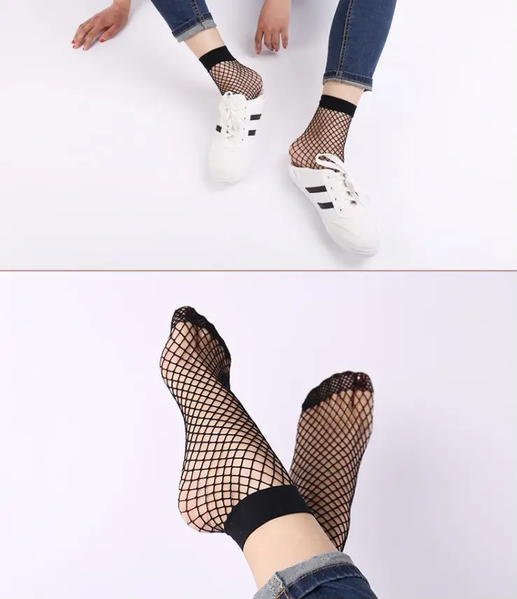 2017 Fashion Cute Women's Harajuku Black Mesh Short Ankle Socks Grid Fishnet Docks Sexy Bow Funny Ladies Socks11