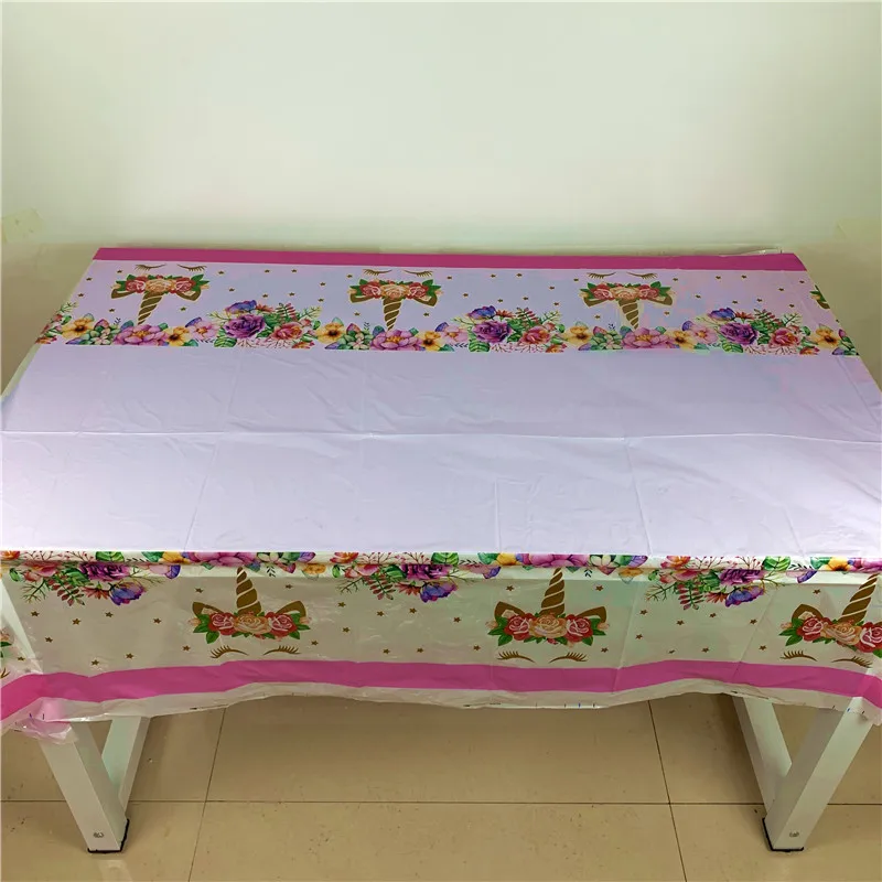 

1Pcs Table Cover Pink Unicorn Event Party Cartoon Table Cloth 108*108cm Girl Happy Birthday Party Disposable Tablecloth Supply