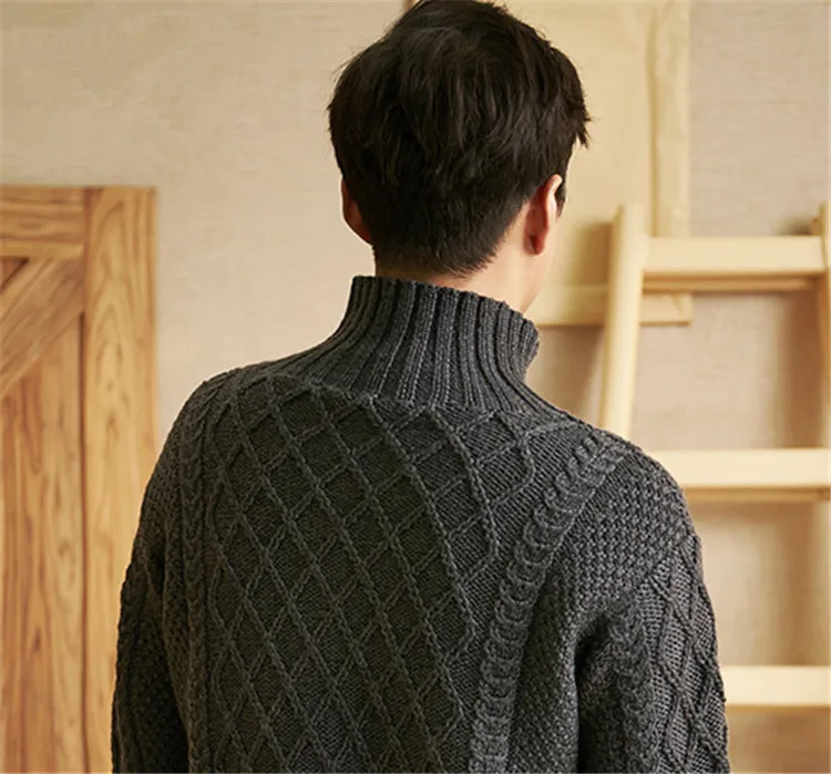 100% ручная работа из чистой шерсти вязаная Водолазка мужская мода сплошной Свободный пуловер свитер белый 6 цветов на заказ