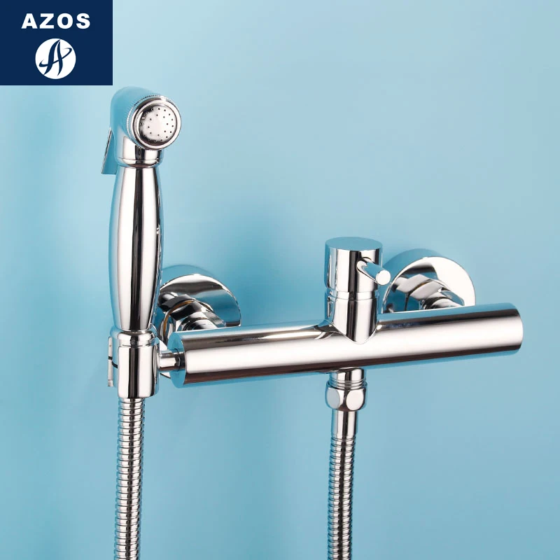 Azos Bidet Faucet Pressurized Sprinkler Head Brass Chrome Cold and Hot