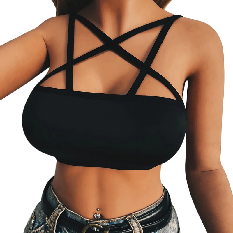 

Sexy Women Lingerie Bra Vest Bondage Straps Elastic Bandage Hollow Out Erotic Crop Top Bralette Black