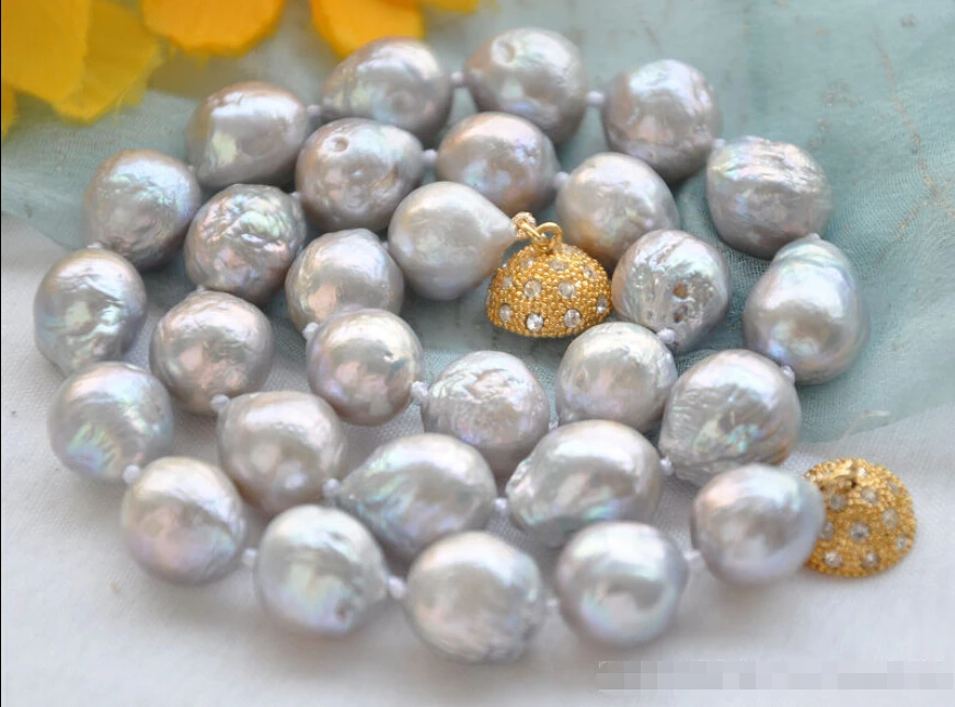 

hot sale FREE SHIPPING Lustre 17" 13mm GRAY almost round BAROQUE Edison PEARL NECKLACE AAA